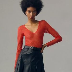 Anthropologie Deep V-Neck Red Lace Bodysuit Size Medium